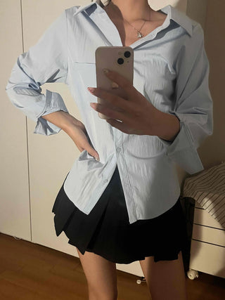 Cinched Waist Pocket Strap Shirt