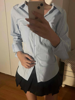 Cinched Waist Pocket Strap Shirt