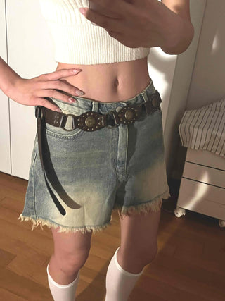 Basic Knee-length Denim Pocket Shorts