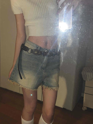 Basic Knee-length Denim Pocket Shorts