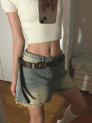 Basic Knee-length Denim Pocket Shorts