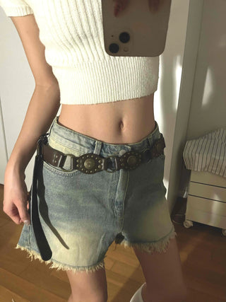 Basic Knee-length Denim Pocket Shorts