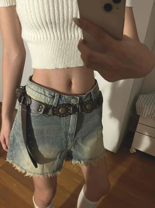 Basic Knee-length Denim Pocket Shorts