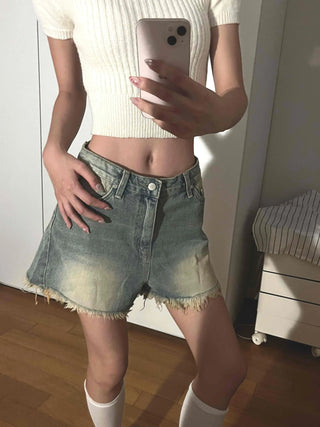 Basic Knee-length Denim Pocket Shorts