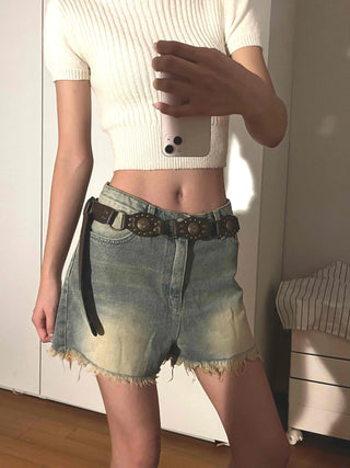 Basic Knee-length Denim Pocket Shorts