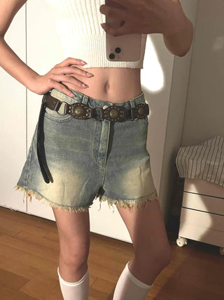 Basic Knee-length Denim Pocket Shorts