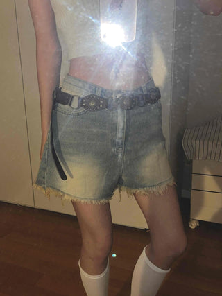 Basic Knee-length Denim Pocket Shorts