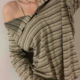 Natural Autumn Cotton Striped Long Sleeve T-shirt