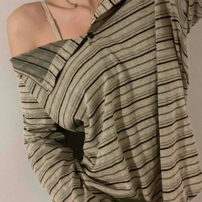 Natural Autumn Cotton Striped Long Sleeve T-shirt