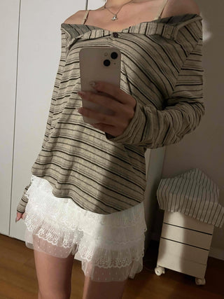 Natural Autumn Cotton Striped Long Sleeve T-shirt