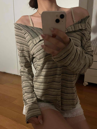 Natural Autumn Cotton Striped Long Sleeve T-shirt
