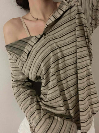 Natural Autumn Cotton Striped Long Sleeve T-shirt