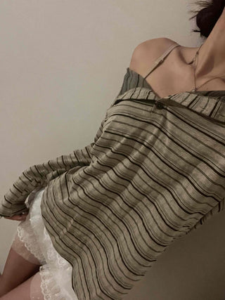 Natural Autumn Cotton Striped Long Sleeve T-shirt