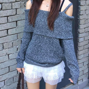 Charcoal hip knit winter mini dress