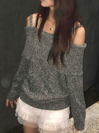 Charcoal hip knit winter mini dress