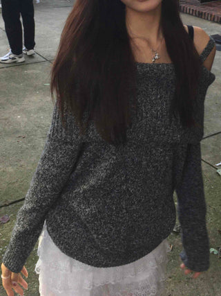 Charcoal hip knit winter mini dress