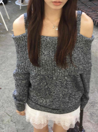 Charcoal hip knit winter mini dress