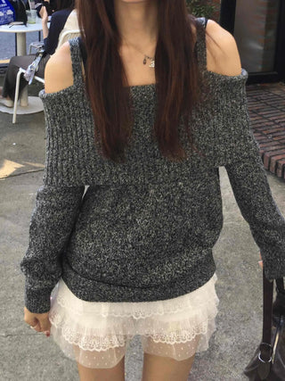 Charcoal hip knit winter mini dress