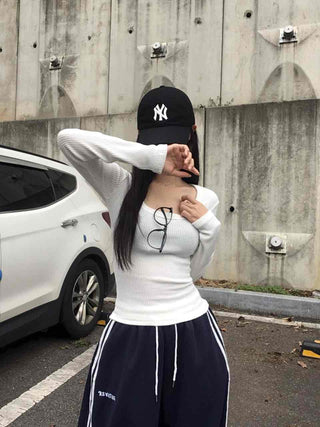 Comfort Deep U-Neck Long Sleeve T-Shirt