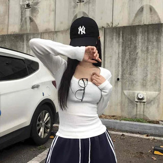 Comfort Deep U-Neck Long Sleeve T-Shirt