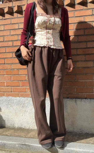 Loose Fit Wool Blend High-Rise Pants