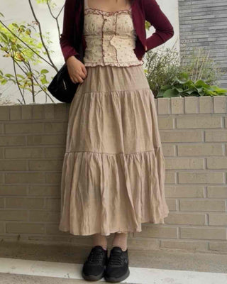 French Tiered Cotton Maxi Skirt