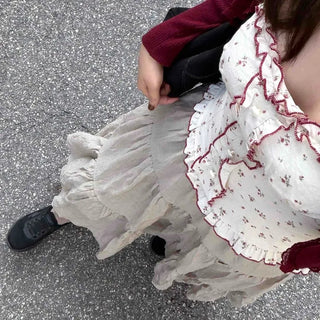 French Tiered Cotton Maxi Skirt