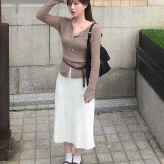 Slim Fit V-Neck Ribbed Knit Cardigan & Bustier