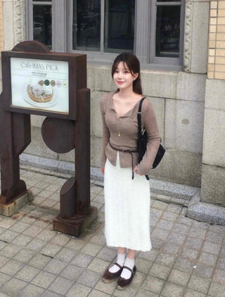 Slim Fit V-Neck Ribbed Knit Cardigan & Bustier