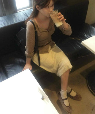 Slim Fit V-Neck Ribbed Knit Cardigan & Bustier