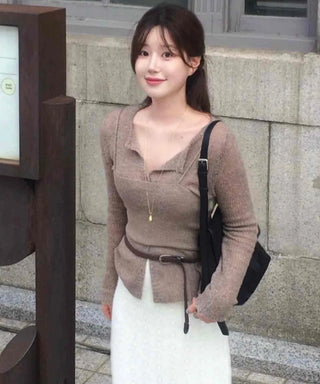 Slim Fit V-Neck Ribbed Knit Cardigan & Bustier