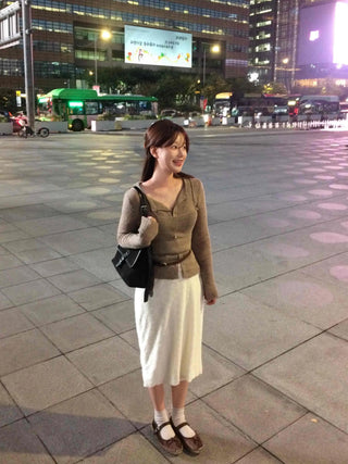 Slim Fit V-Neck Ribbed Knit Cardigan & Bustier