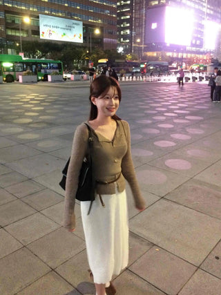 Slim Fit V-Neck Ribbed Knit Cardigan & Bustier