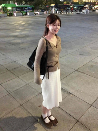 Slim Fit V-Neck Ribbed Knit Cardigan & Bustier