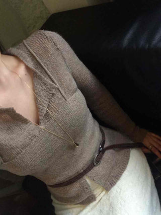 Slim Fit V-Neck Ribbed Knit Cardigan & Bustier