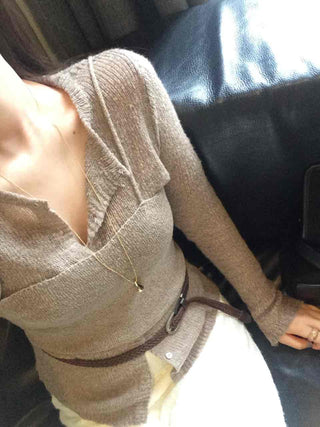 Slim Fit V-Neck Ribbed Knit Cardigan & Bustier