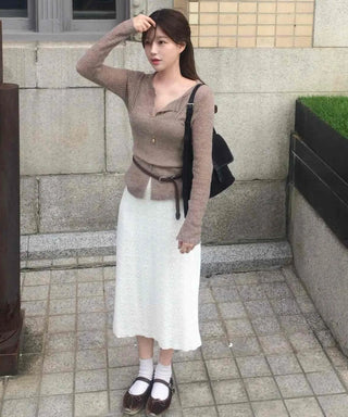 Slim Fit V-Neck Ribbed Knit Cardigan & Bustier