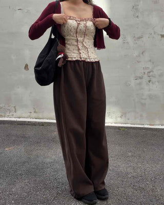 Ribbed Knit Open Cardigan & Small Floral Sleeveless