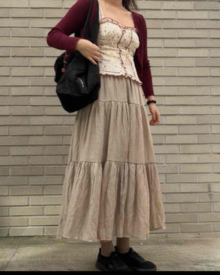Ribbed Knit Open Cardigan & Small Floral Sleeveless