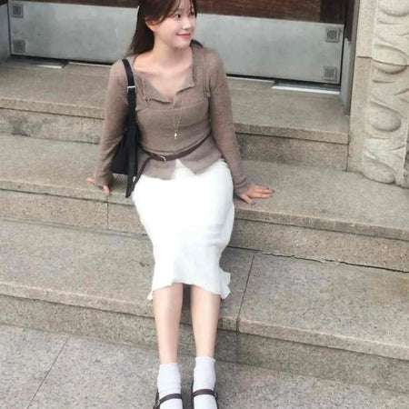 Cozy Slim Fit Lace Midi Skirt