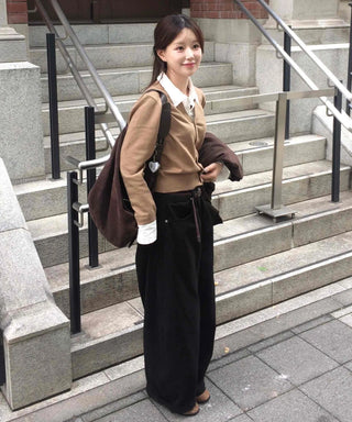V-neck Shirt Layered Crop Cardigan