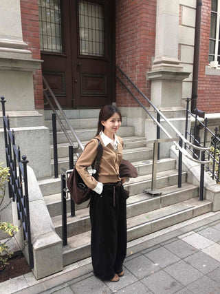 V-neck Shirt Layered Crop Cardigan