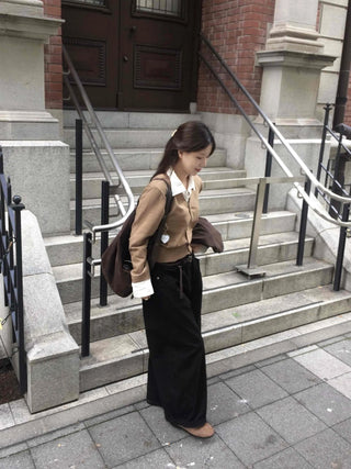 V-neck Shirt Layered Crop Cardigan