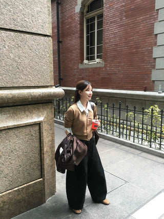 V-neck Shirt Layered Crop Cardigan