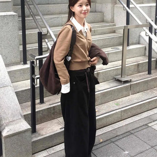 V-neck Shirt Layered Crop Cardigan
