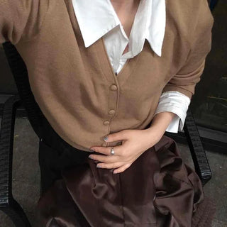 V-neck Shirt Layered Crop Cardigan