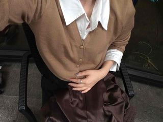 V-neck Shirt Layered Crop Cardigan
