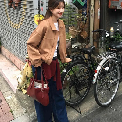 Oversized Suede Zip-up Blouson Jacket