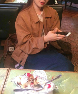 Oversized Suede Zip-up Blouson Jacket