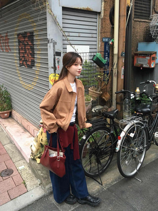 Oversized Suede Zip-up Blouson Jacket
